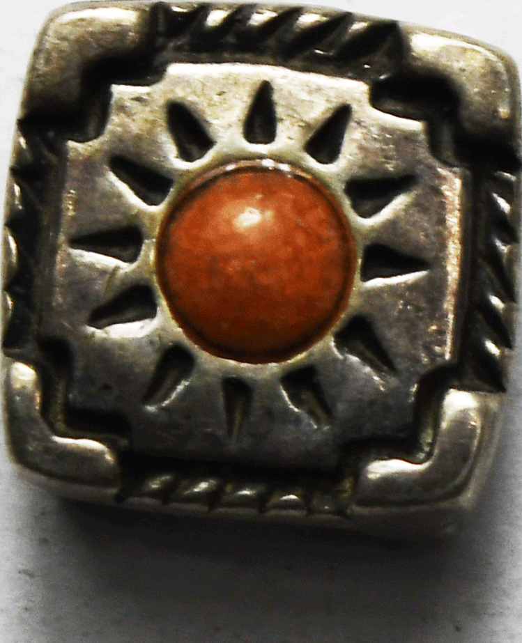 Sterling Silver Shube Coral Dot Square Slider Pendant 12mm x 6mm