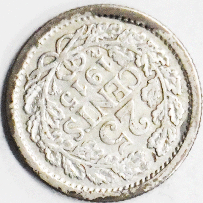 1915 25c Netherlands Twenty Five Cents Silver Coin KM# 146