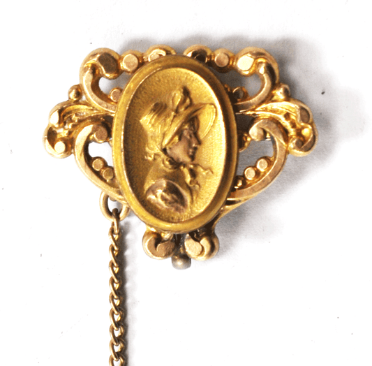 Antique Victorian Pocket Watch Chain Clip Bonnet Bust Fob Brooch Pin 31mm 6"