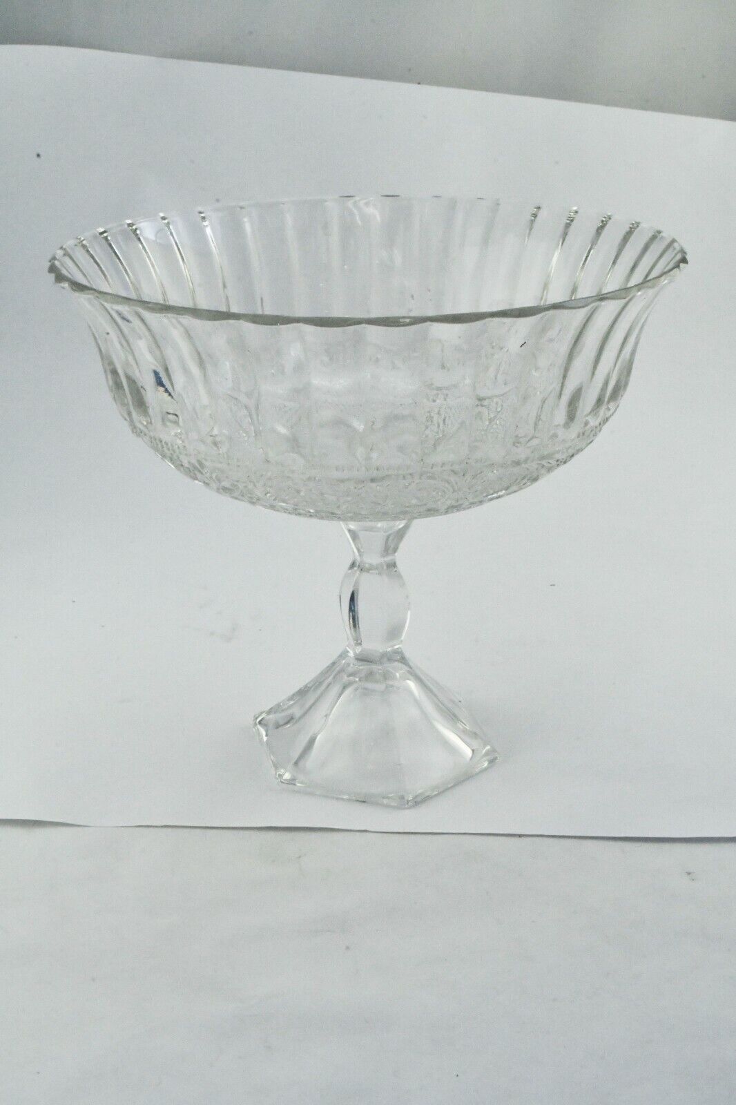 Vintage Style Molded Glass Stemmed Footed Centerpiece Fruit Bowl 6 3/4" Tall