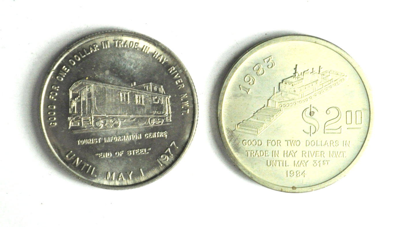 1977 & 1984 $1`$2 Canada Trade Dollars 36mm Hay River Northwest Territories