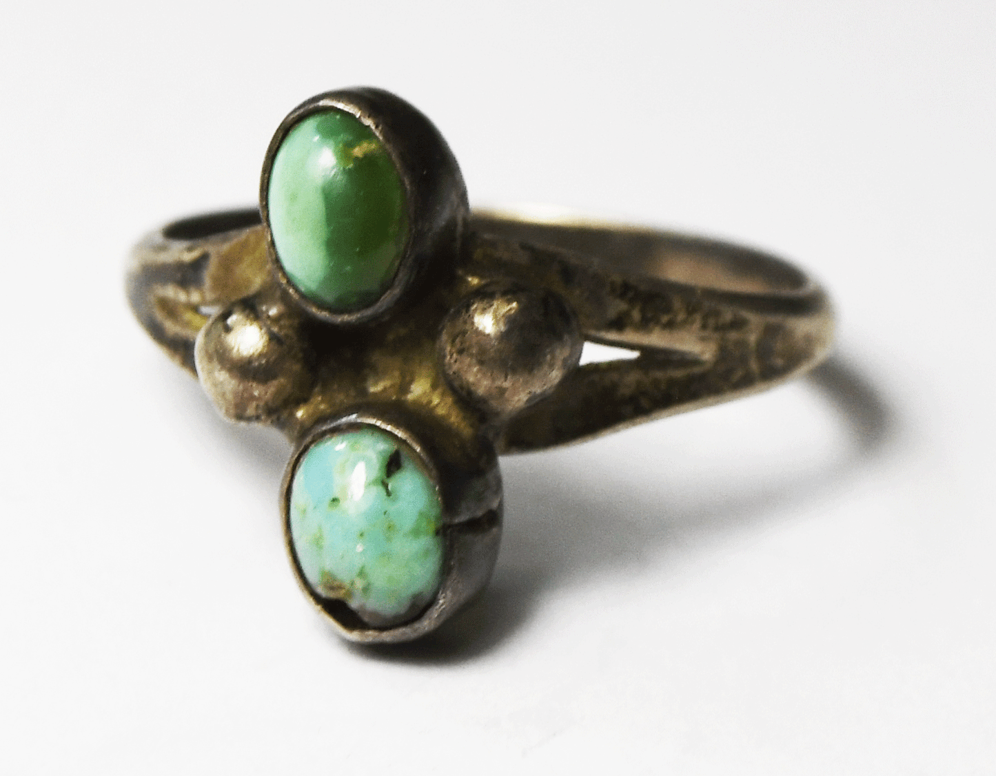 Vintage Sterling Silver Double Oval Turquoise Two Dot Ring 16mm Size 8.5