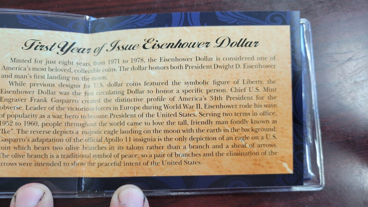 American Coin Treasure First Year Of Issue 1971 Eisenhower Dollar with COA