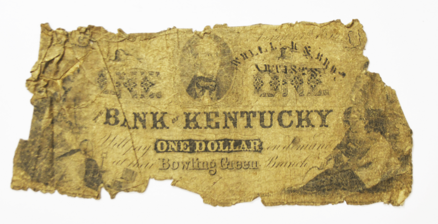 1856 $1 Bank of Kentucky Bowling Green Obsolete Note Wheeler Bros Artists Stamp