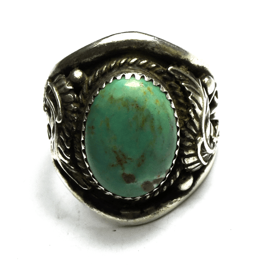 Sterling Silver Signed L Oval Green Turquoise Ring 27mm Size 10.5