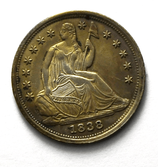 1838 H10c Seated Liberty Silver Half Dime Large Stars AU 5c