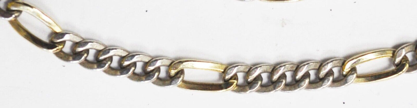 Sterling Silver Two Tone 14K MB Figaro 4mm Necklace 20"