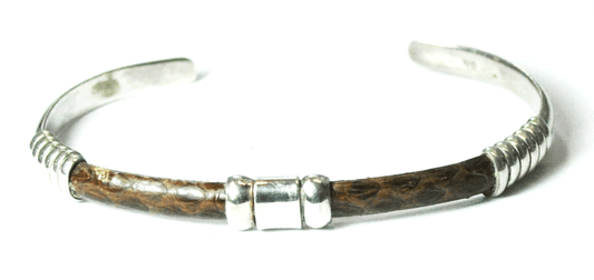 Sterling Silver Mexico TV-100 Brown Snakeskin Cuff Bracelet 7mm 7-1/4" Wrist
