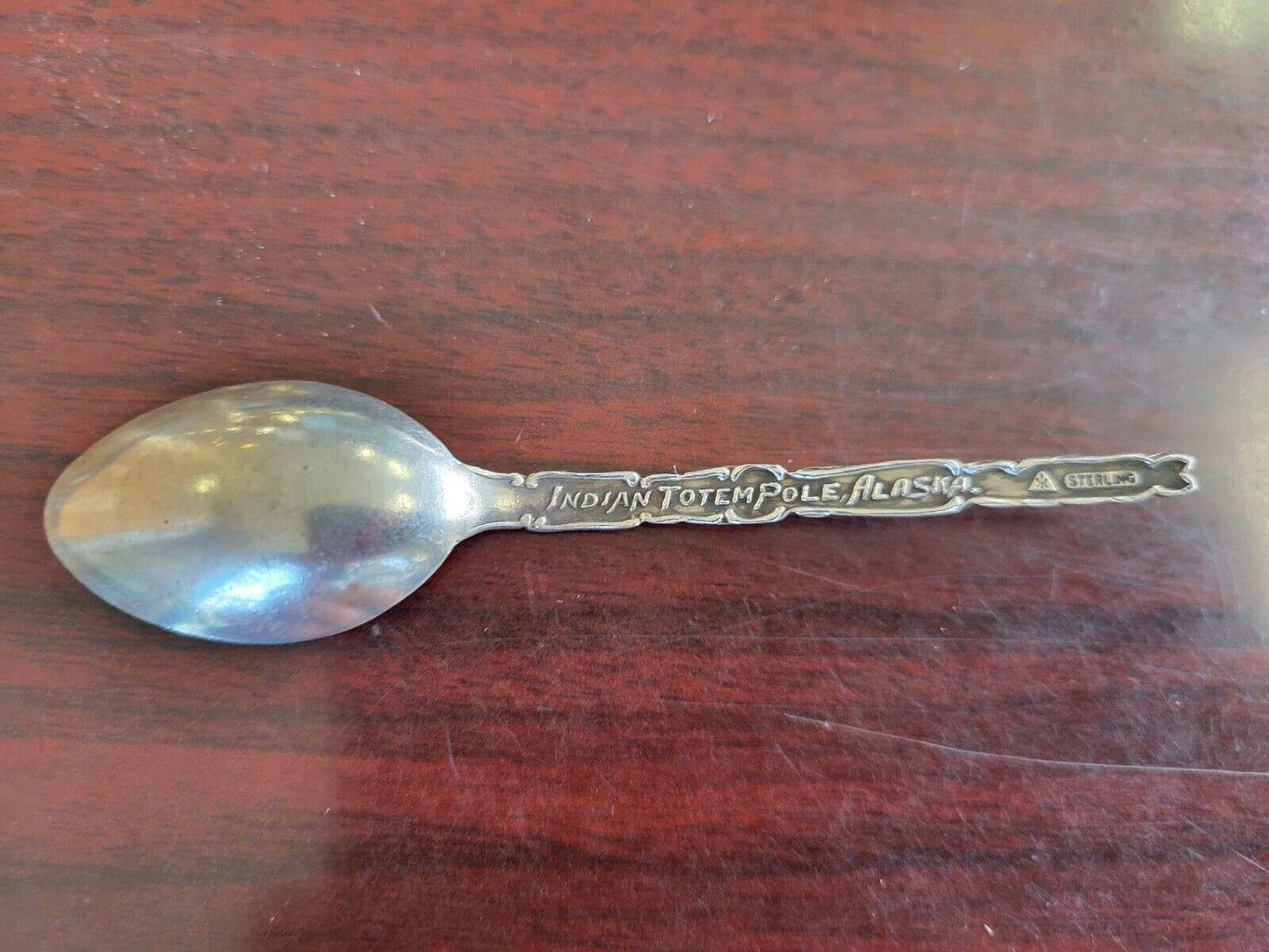 A.B. Mt. Skagway Alaska Antique Sterling 3 3/4" Souvenir Spoon Totem Pole .19oz