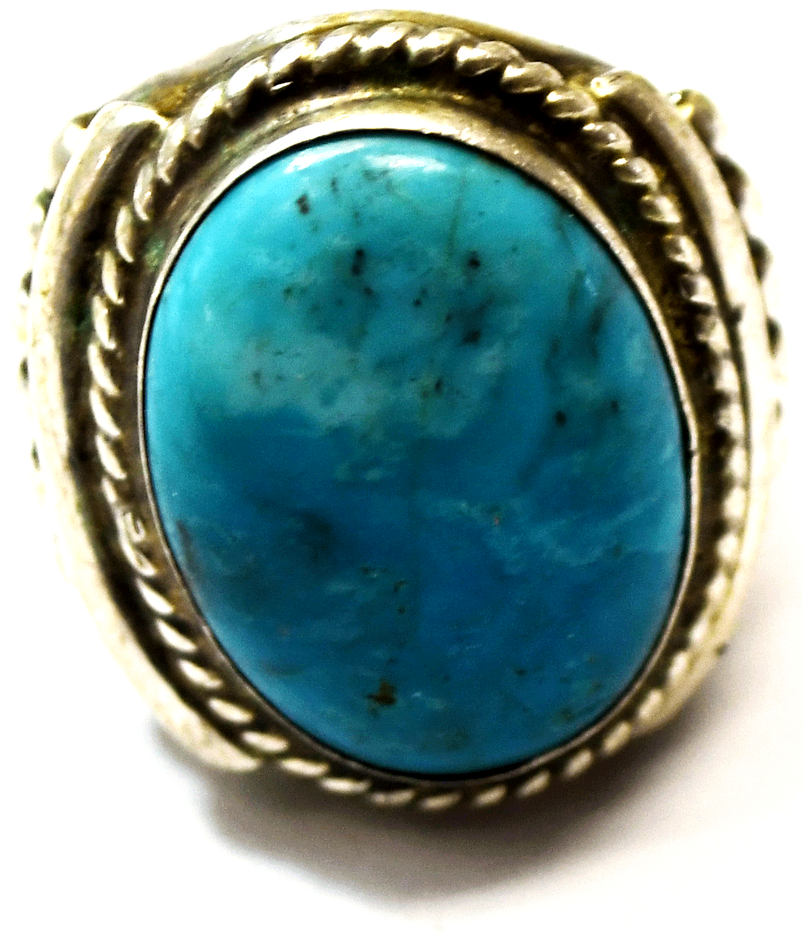 Sterling Silver C Spencer Turquoise Oval Solitaire Ring Size 8  24mm