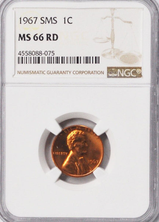 1967 SMS 1c Lincoln One Cent Memorial Cent NGC MS 66 RD Gem Uncirculated