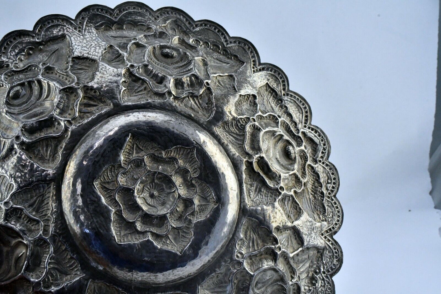 Vintage V. Acosta Signed .900 Fine Silver Mexico Tray 12" Rose Pattern 13.2oz.