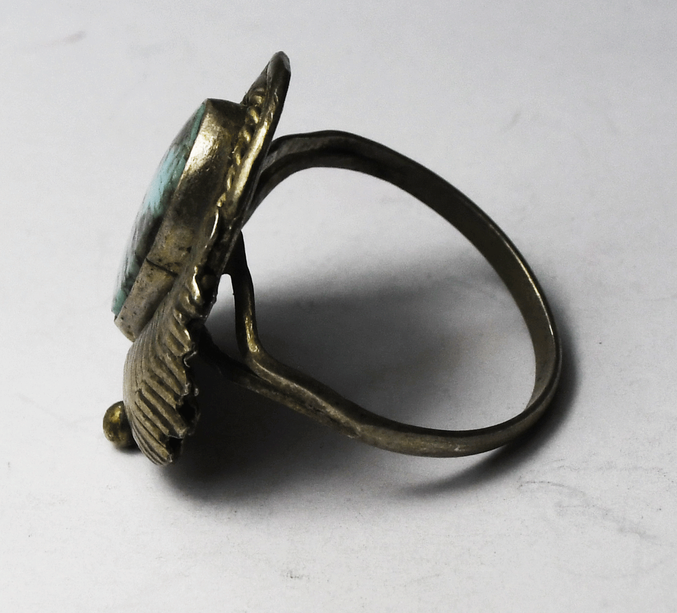 Sterling Silver Antique Turquoise Ring 23mm Size 8-1/2