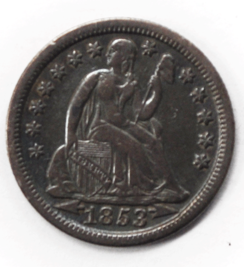 1853 10c Seated Liberty Silver Dime Ten Cents Philadelphia Rare