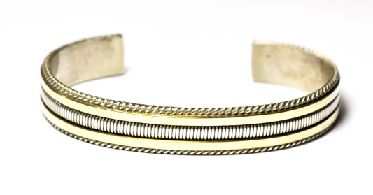 Sterling Silver 1/20th 12k GF M Tahe Signed Cuff Bracelet Striped Row 11mm