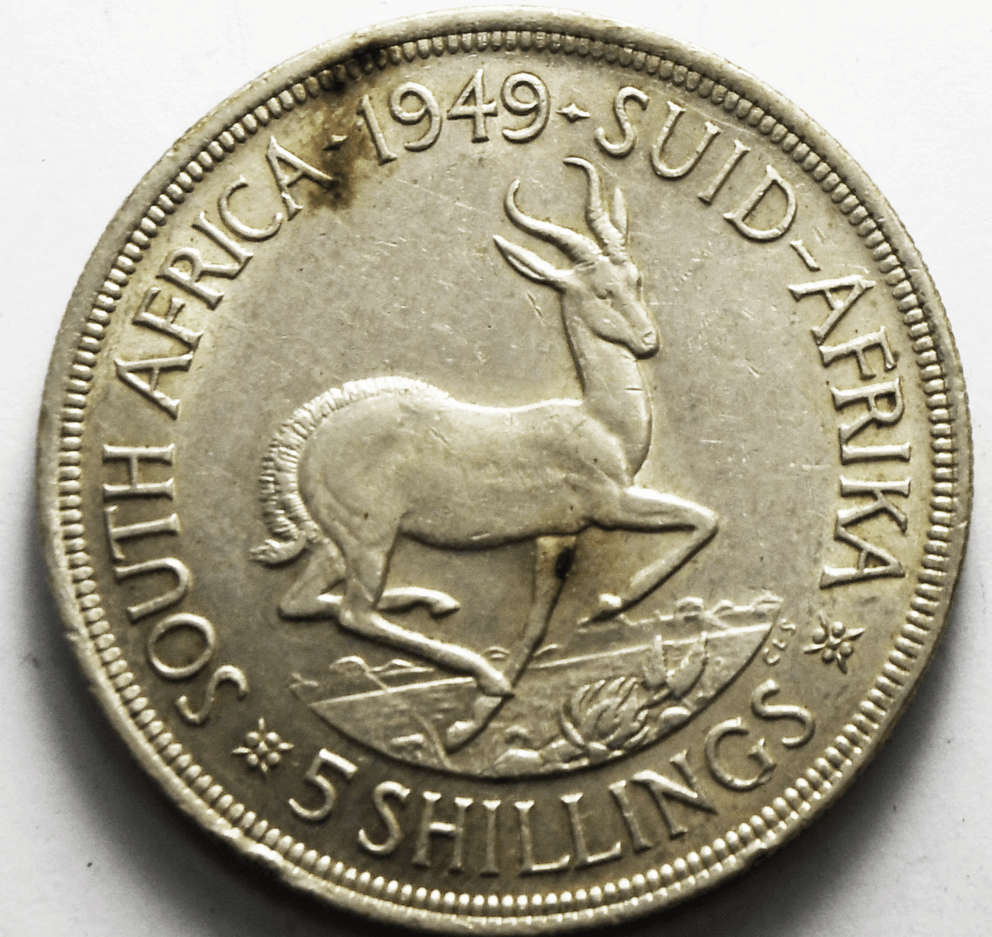 1949 South Africa 5 Five Shillings Silver Coin KM# 40.1