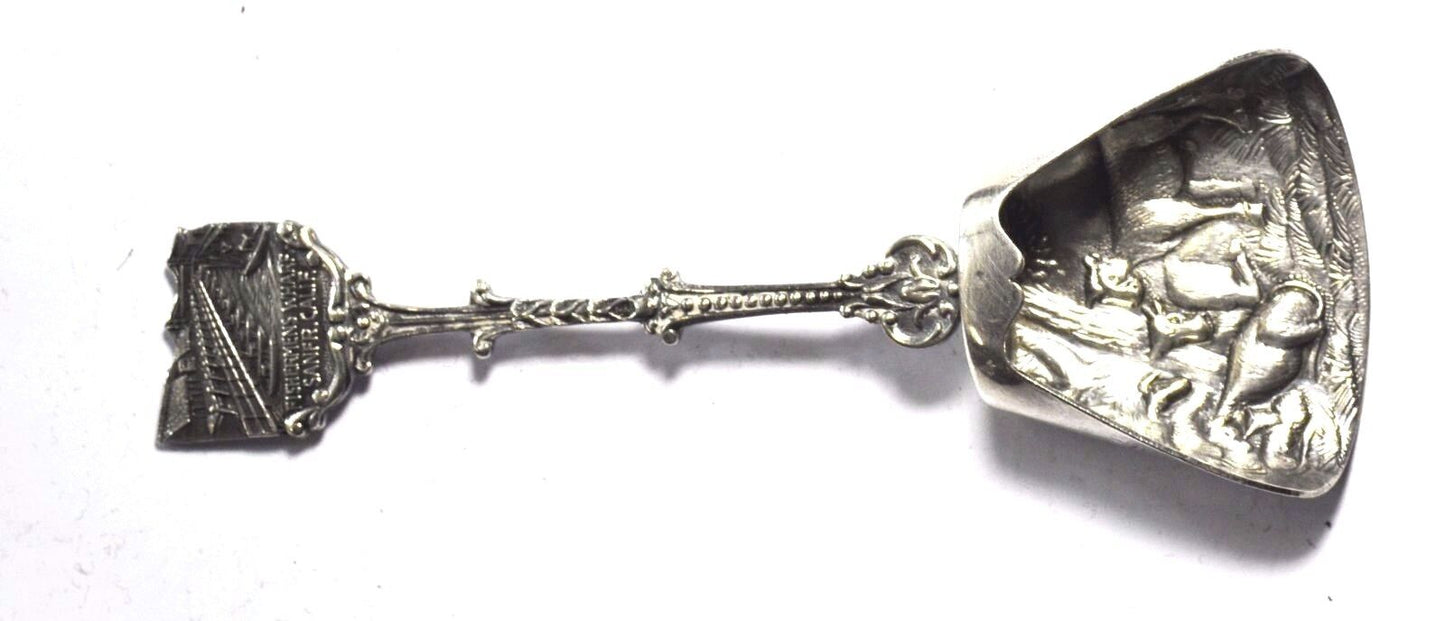 900 Fine Silver Holland Ice Cream Spoon 4.5" 3-D Lamb Cow Sheep San Francisco