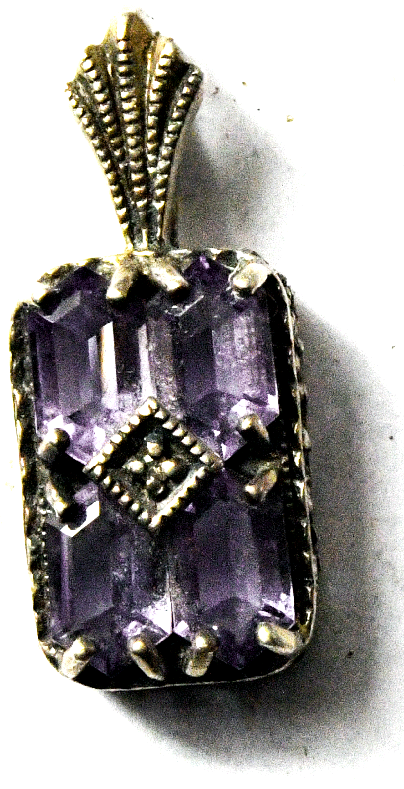 Sterling Silver Pd Amethyst Filigree Diamond Center Pendant 10mm x 24mm