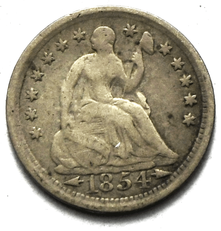 1854 H10c Seated Liberty Silver Half Dime United States Philadelphia