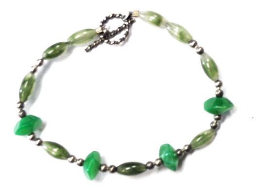 Sterling Silver Sunwest Green 11mm Jade Bead Toggle Bracelet 8"