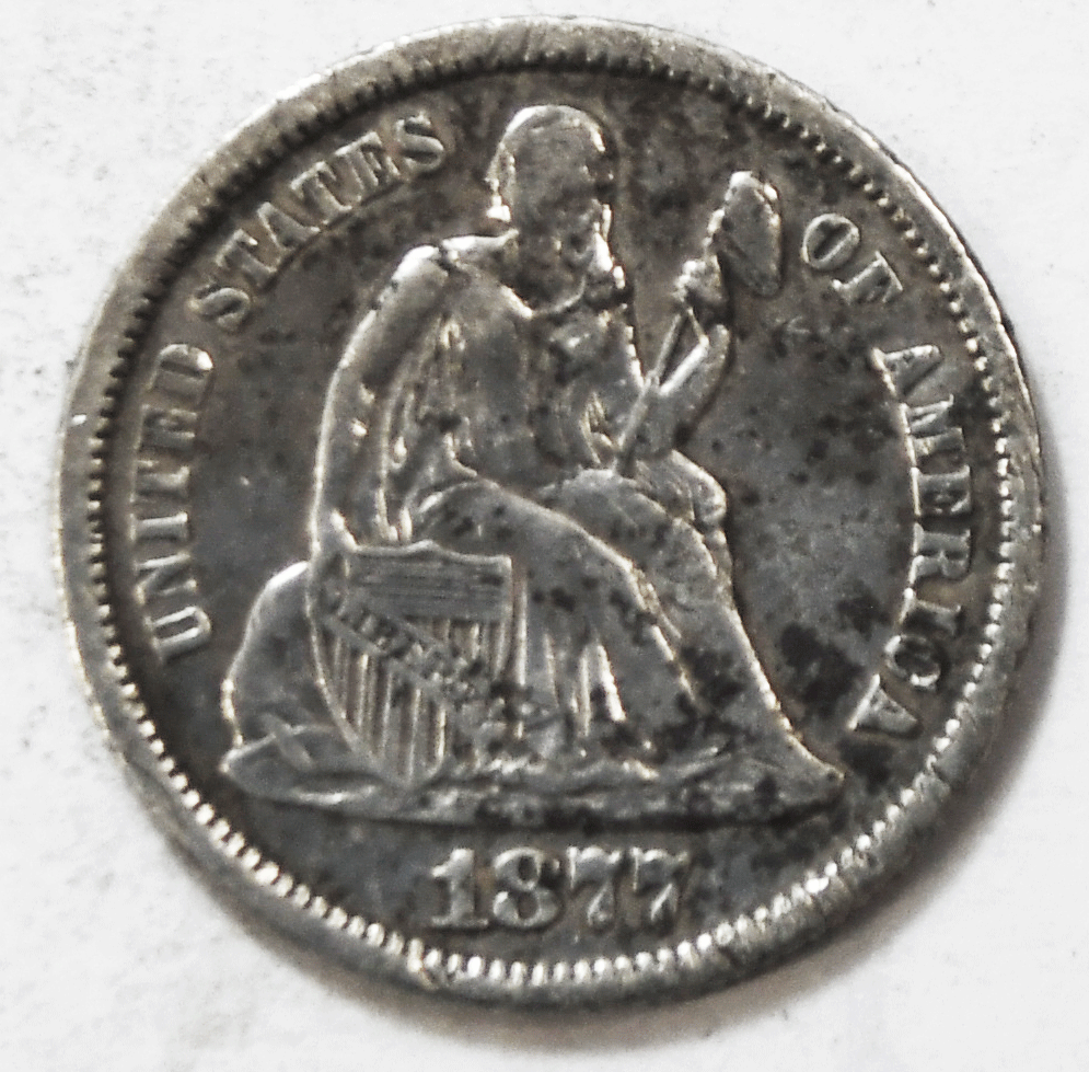 1877 10c Seated Silver Dime Ten Cents Philadelphia Type 2