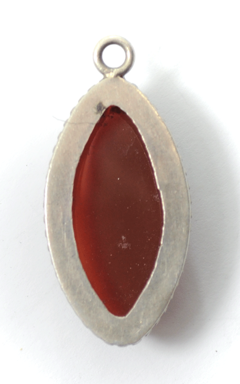 Sterling Silver Dark Orange Carnelian Dot Edge Eye Pendant 41mm x 20mm