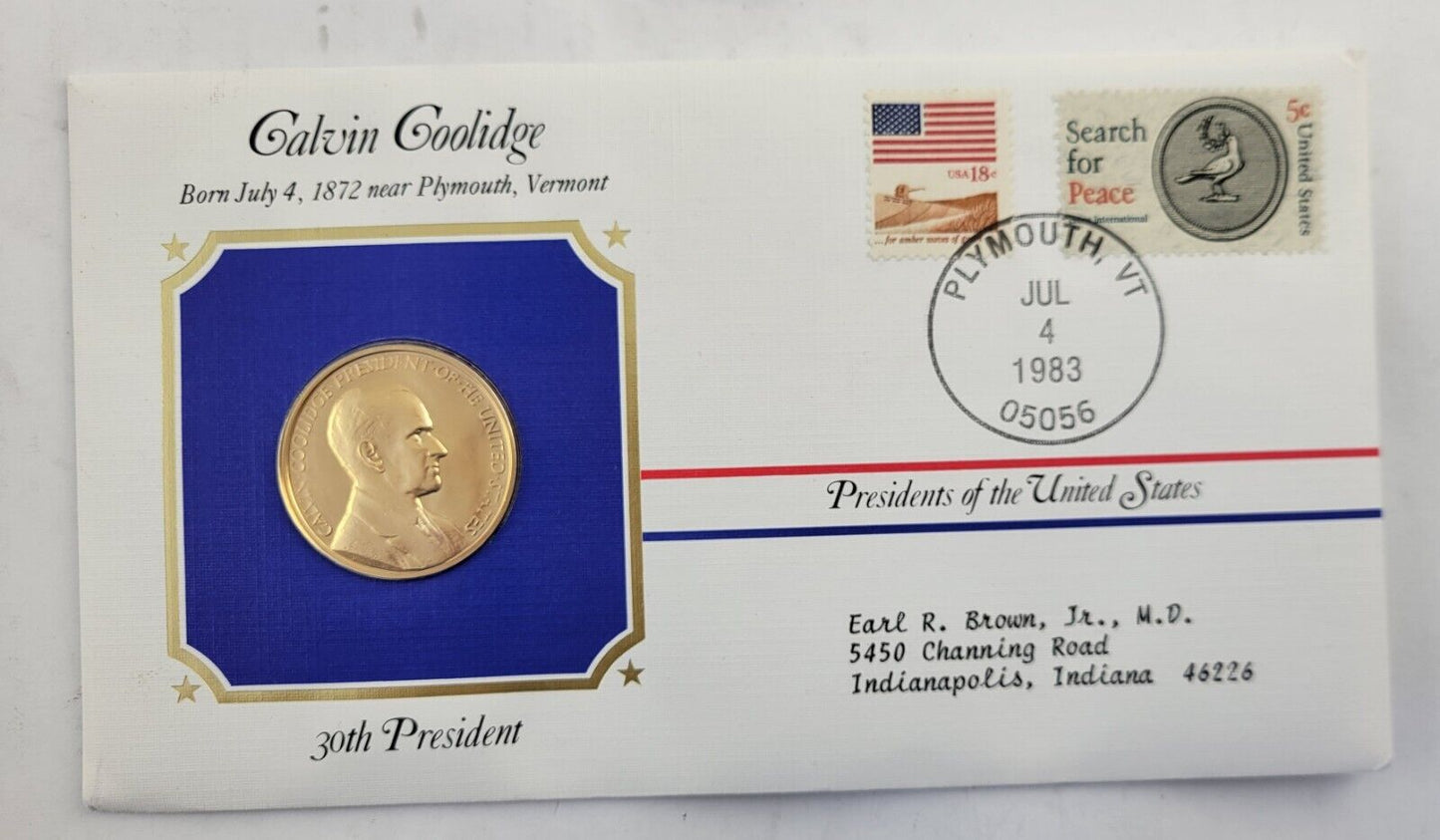 C Coolidge Presidential Covers Medal Postal Commemorative Society Gold Plated