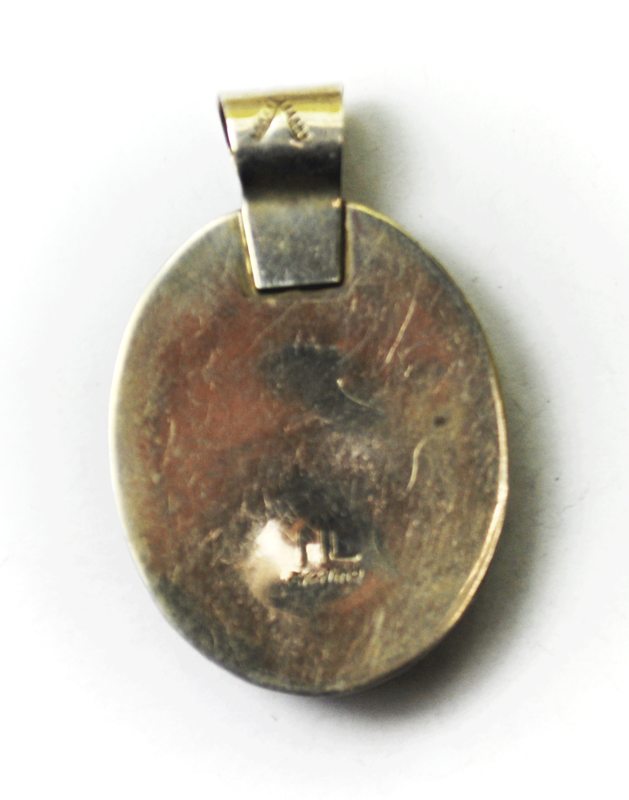 Sterling Silver Helen Long Oval Green Malachite Etched Pendant 1-3/4" x 29mm