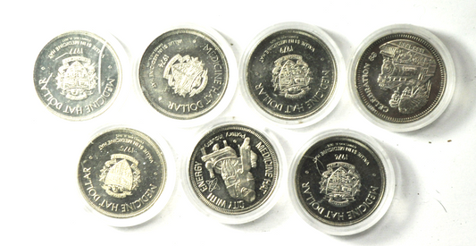 1974 75 76 77 78 79 & 83 $1 Canada Trade Medicine Hat Dollar 34mm 7 Tokens