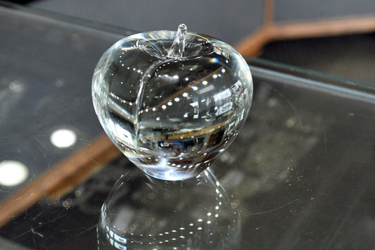 English Weighted Glass Apple Paperweight Teachers Desk Large 3" x 3"