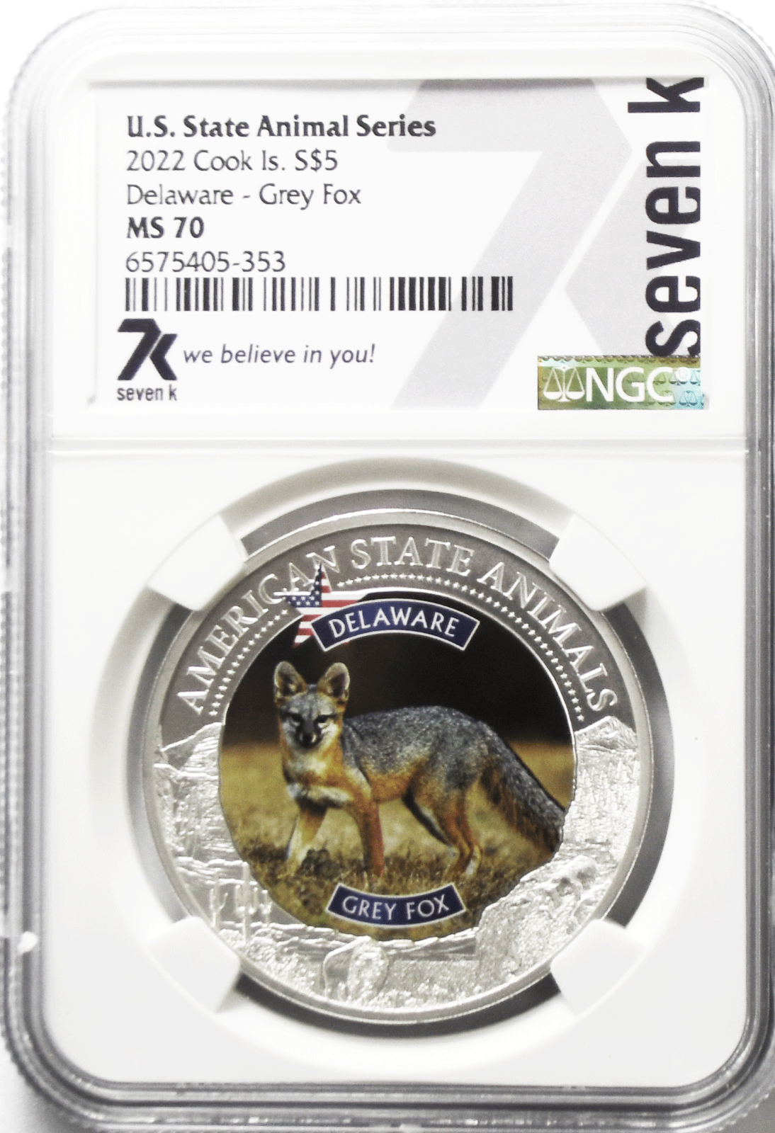 2022 $5 Cook Is Animal Series 7k w Card NGC MS70 Delaware Grey Fox