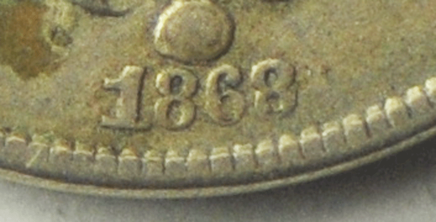 1868/68 5c Shield Nickel Five Cents US Coin 1868 Reverse 4 Broken Letters