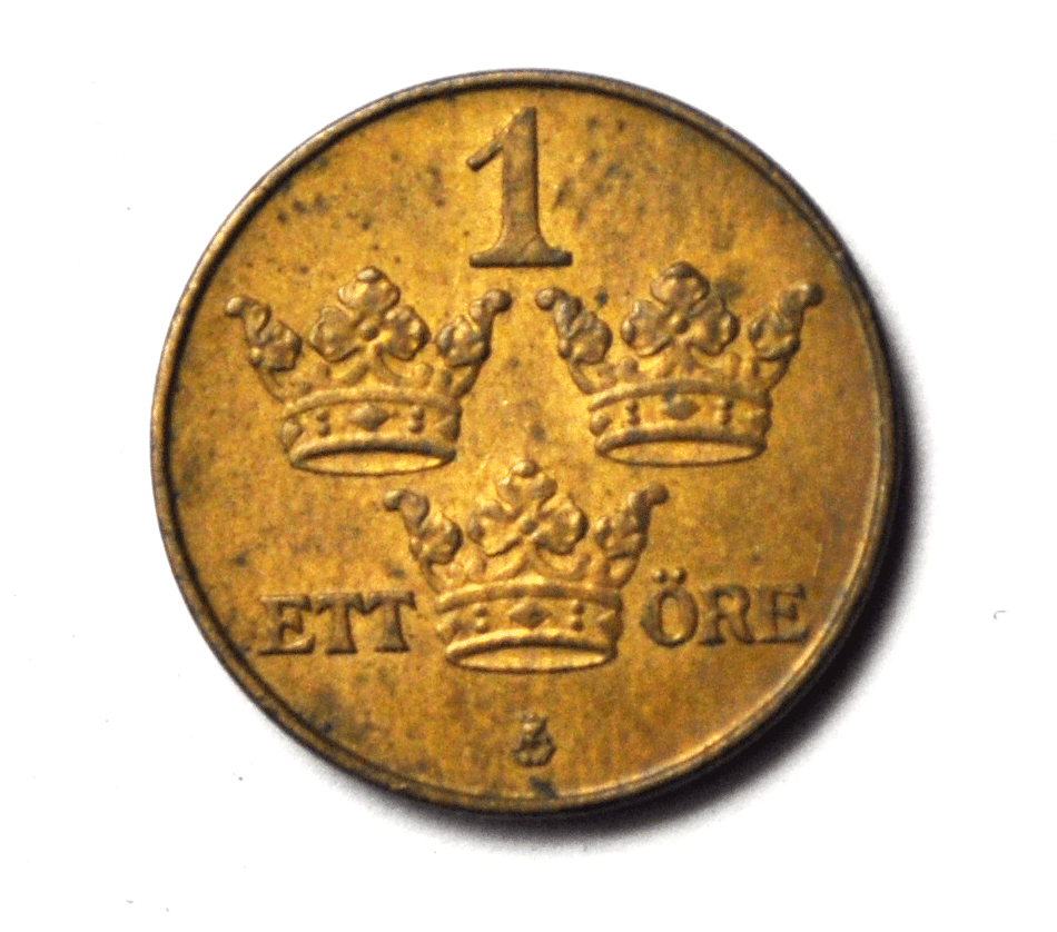1913 Sweden One Öre Bronze Coin KM# 777.2