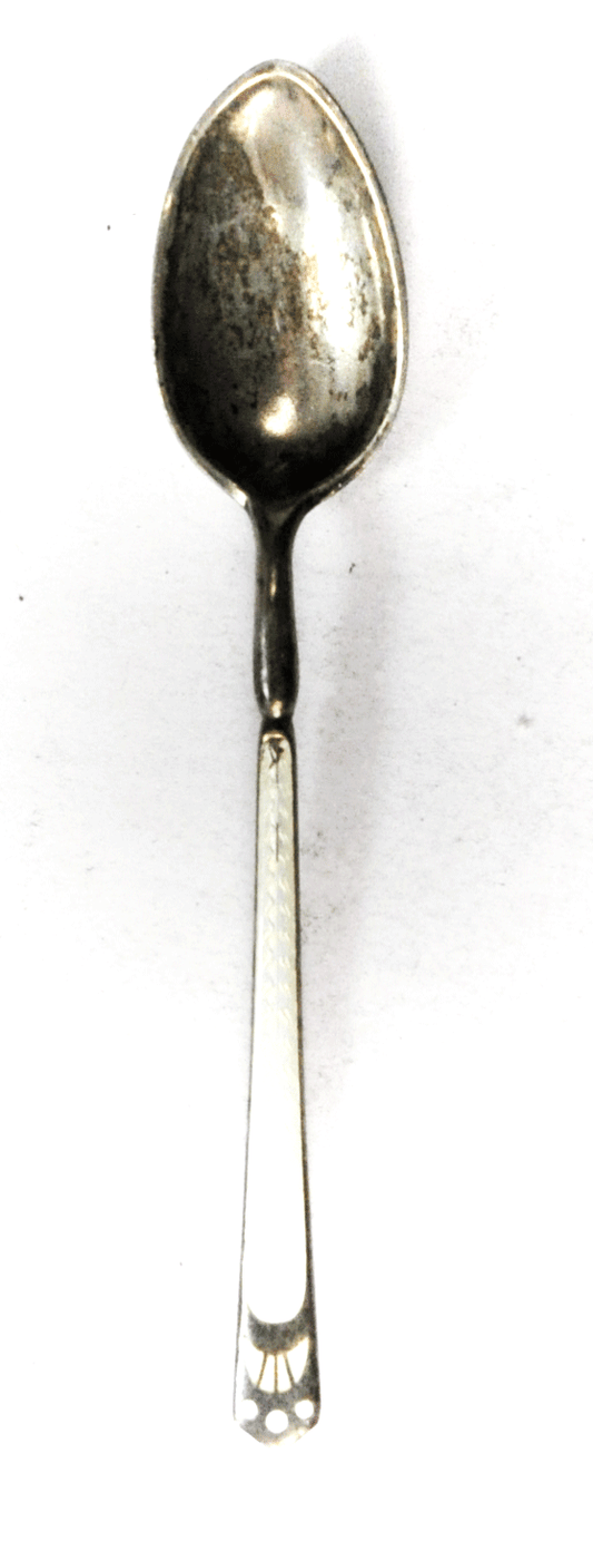 Sterling Silver Swedish White Iridescent White Enamel Spoon 4"