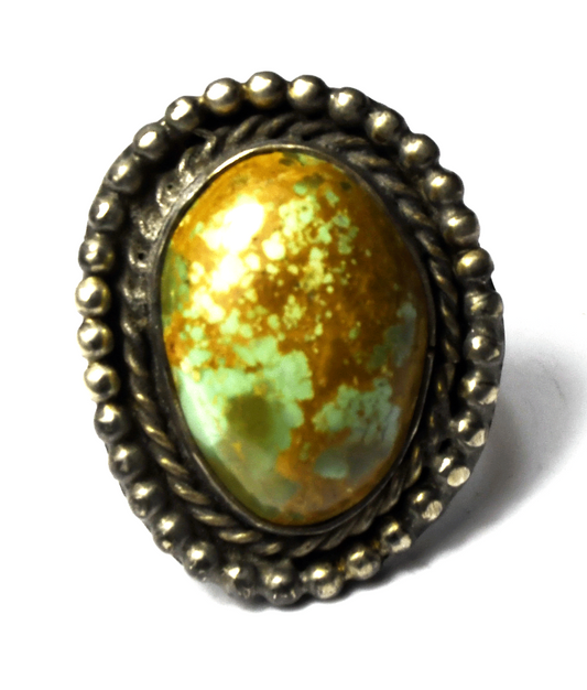 Sterling Vintage Pale Green & Orange Turquoise Dot Halo Ring 33mm Size 8