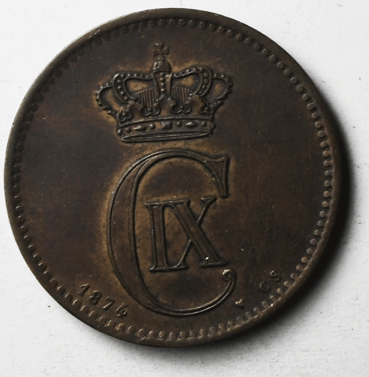 1874(h) CS Denmark 5 Five Øre KM# 794.1 Bronze Coin
