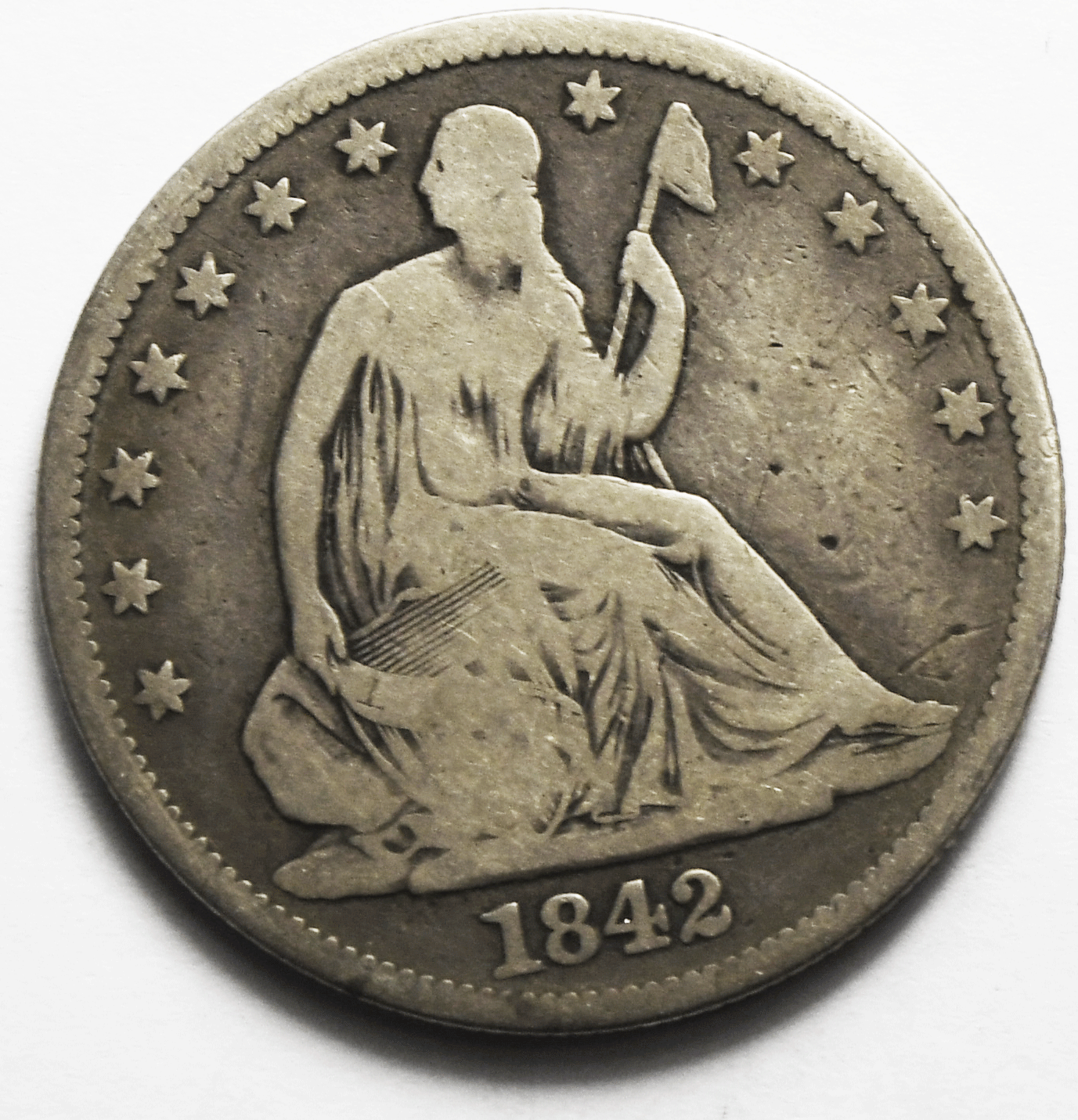 1842 50c Seated Liberty Silver Half Dollar Fifty Cents Philadelphia Small Date