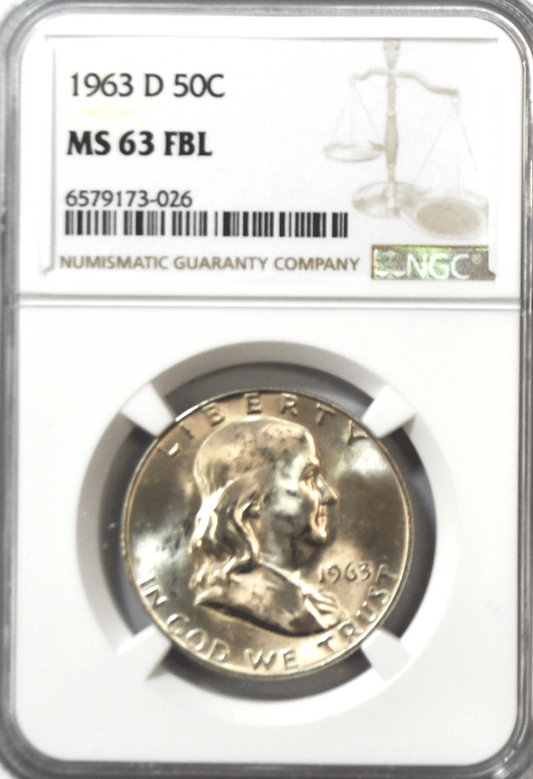 1963 D 50c Franklin Silver Half Dollar Fifty Cents NGC MS63 FBL Uncirculated