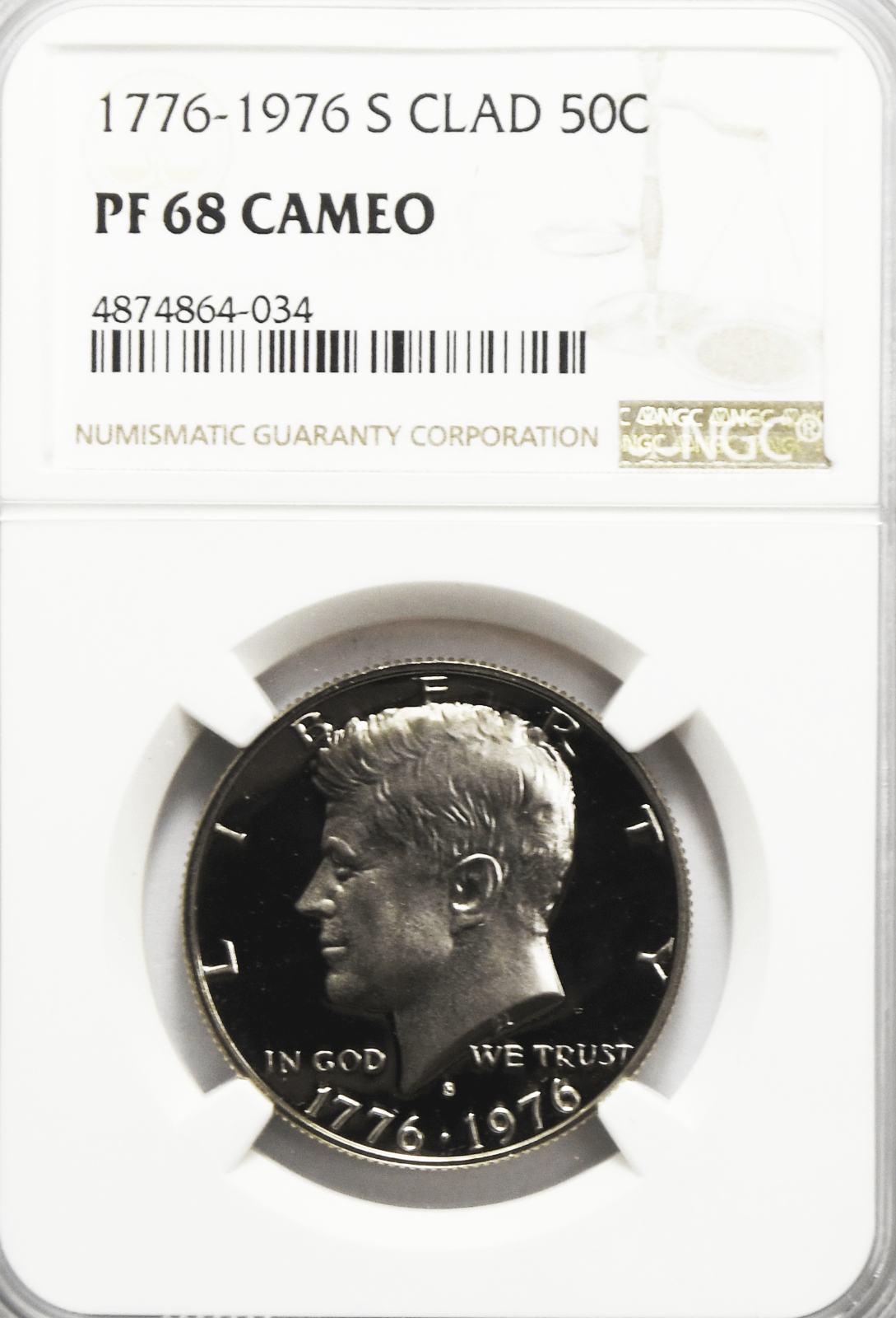1976 S 50c Kennedy Half Dollar NGC PF68 Cameo Proof SF 1776 Bicentennial