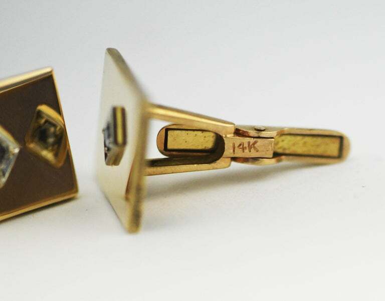 Classic Diamond Solitaire Studs 14 Karat Yellow Gold Men's Cufflinks Vintage