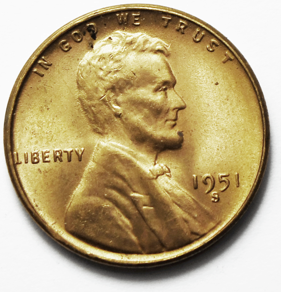 1951 S 1c Lincoln One Cent Wheat Cent San Francisco Uncirculated
