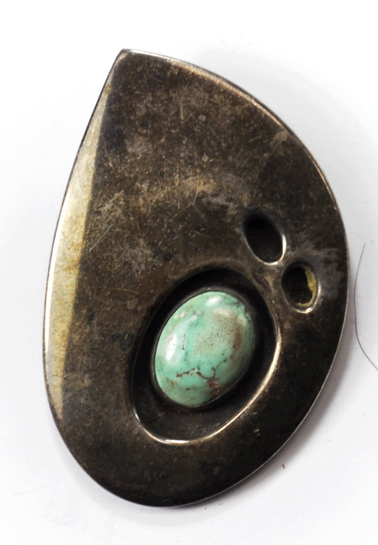 Sterling Turquoise Royce Fleming Turquoise Shadow Box Bear Claw Pendant 2-1/2"