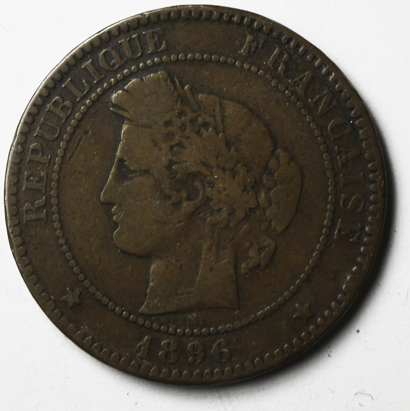 1896 A France 10 Ten Centimes KM# 815.1  Bronze Coin Torches