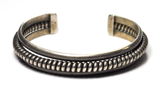 Sterling Silver Tahe Signed 3 Bar Spiral Center Cuff Bracelet 12mm 6-1/4"