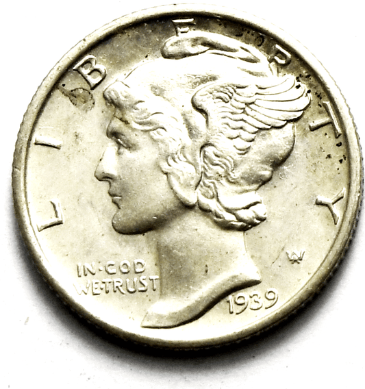 1939 S 10c Mercury Silver Dime Rare Ten Cents San Francisco Uncirculated