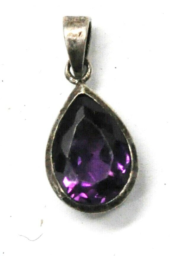 Sterling Silver Purple Amethyst Teardrop Pendant 23mm x 10mm