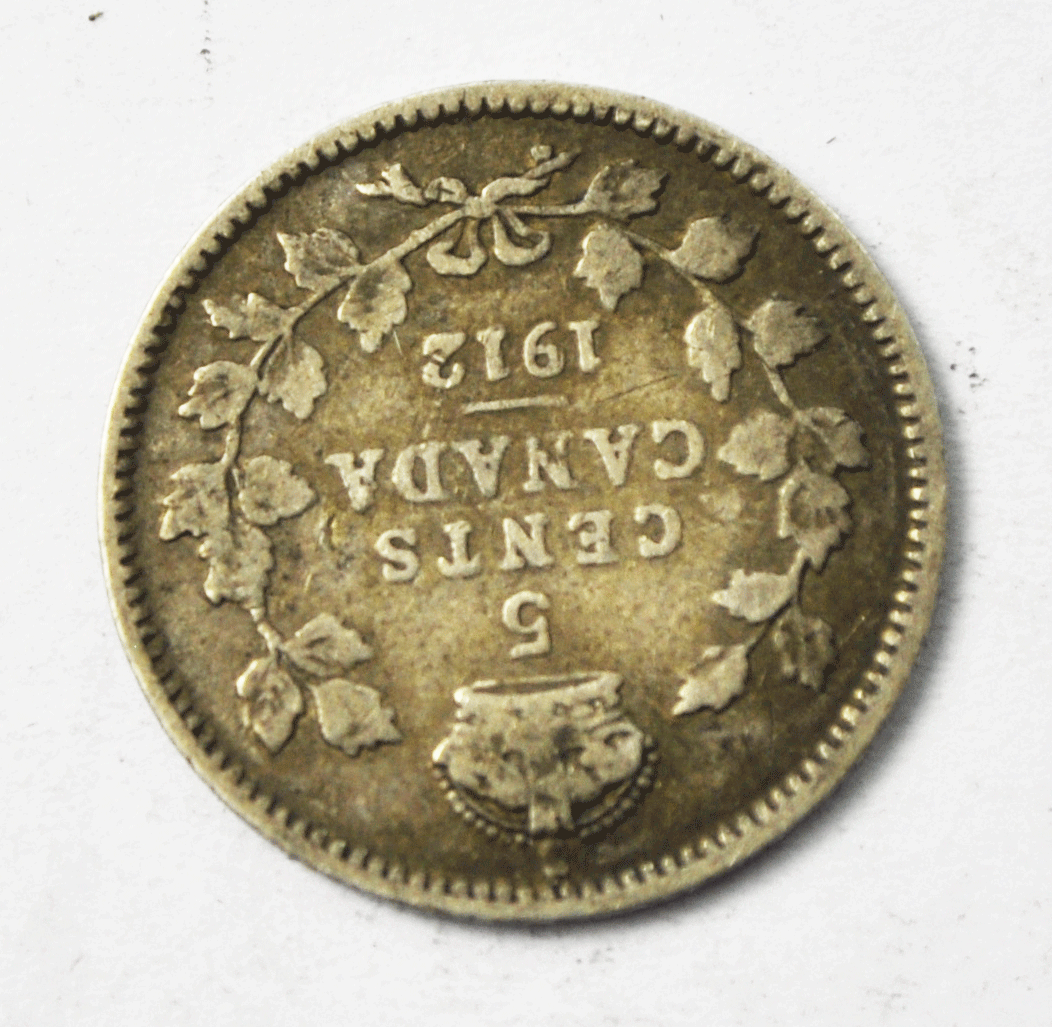 1912 Canada 5c Five Cents Silver Coin Half Dime KM# 22