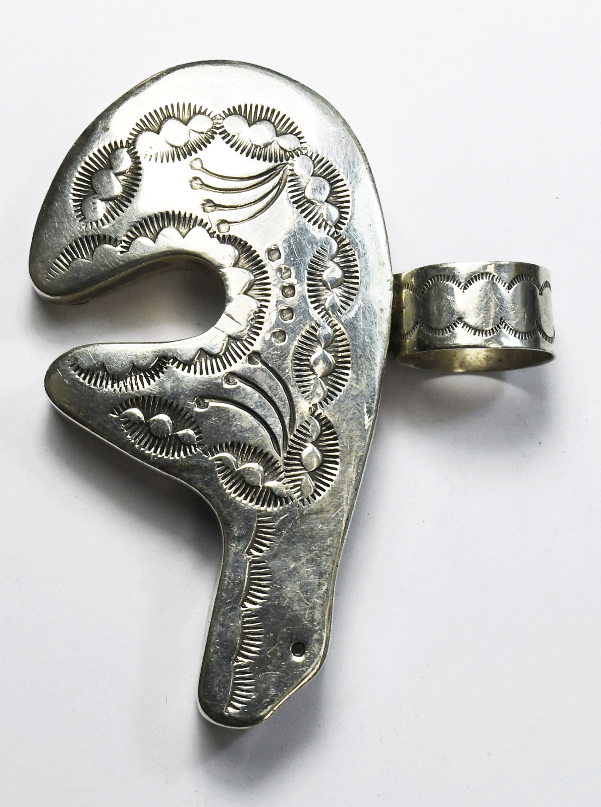 Sterling Silver T Morgan Etched Rays Bear Pendant 2-7/8" x 2-1/4"