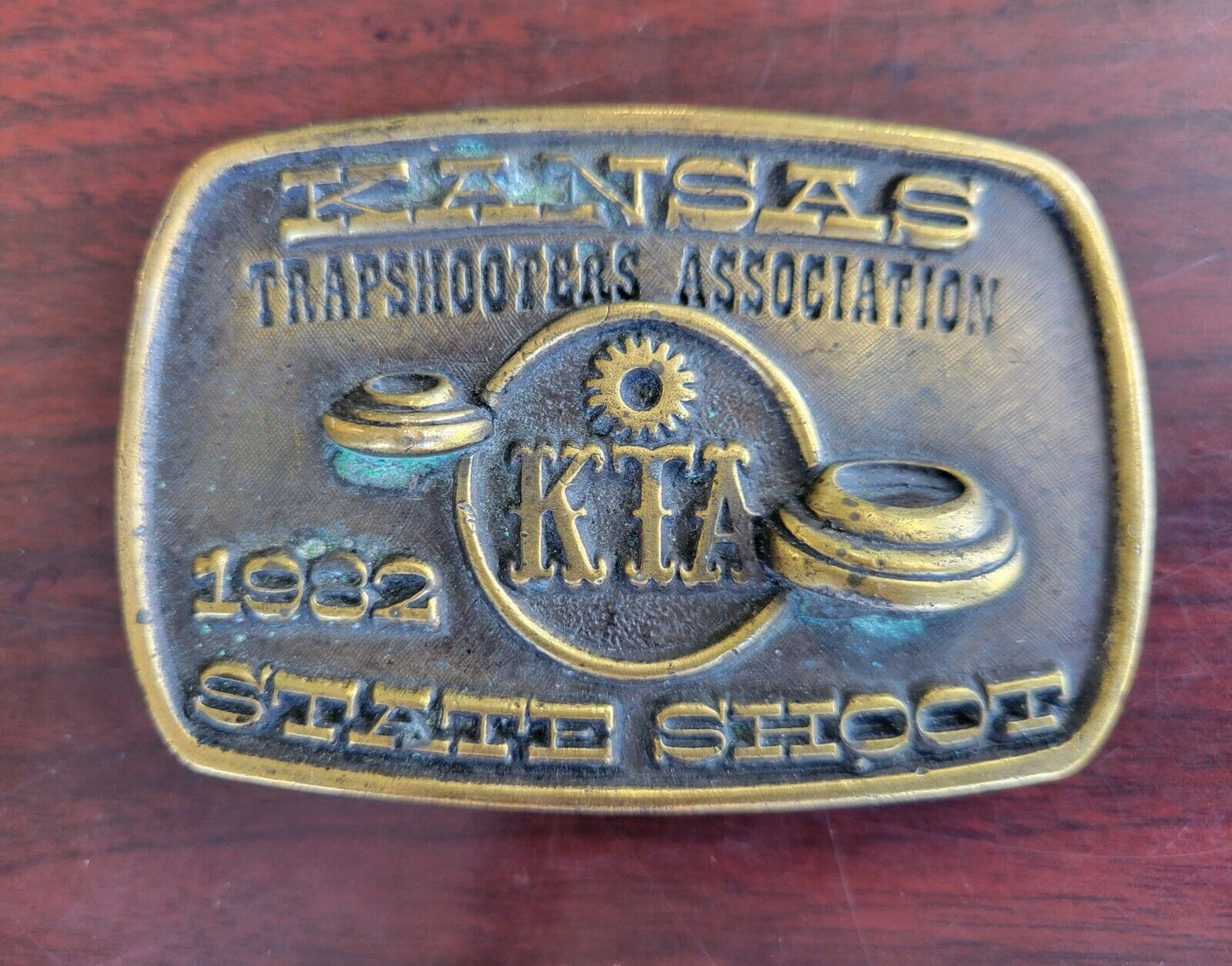 1982 Kansas Trapshooters Association State Shoot Solid Brass Belt Buckle USA