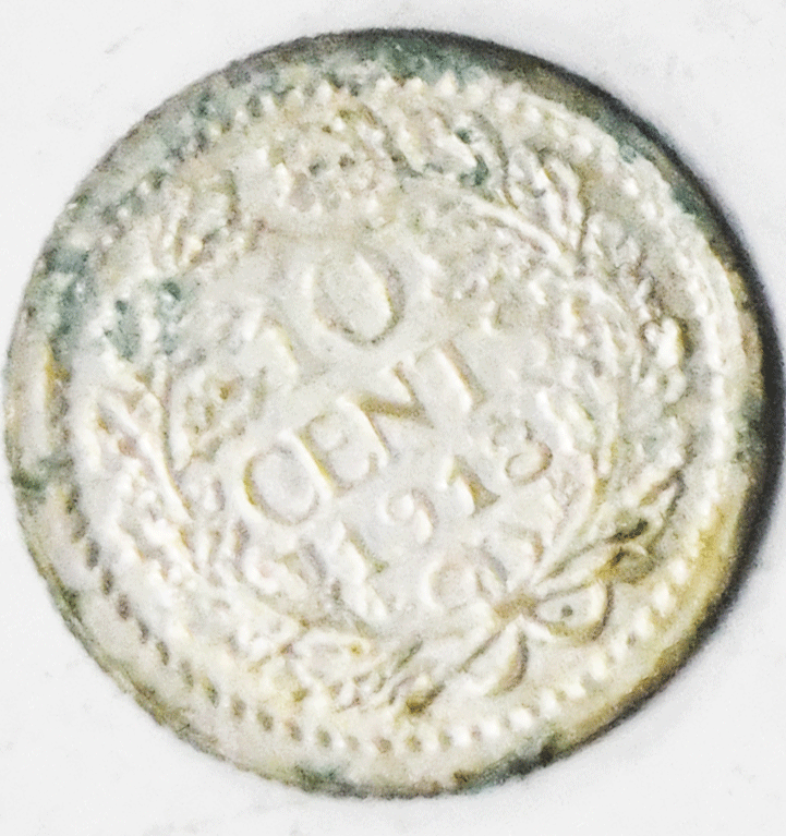1918 10c Netherlands Ten Cents Silver Coin KM# 145